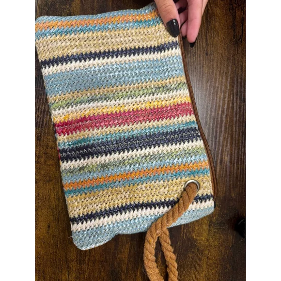 Multicolored Boho Style Straw Stripe Wristlet Clutch bought via boutique for $24 - Picture 1 of 5